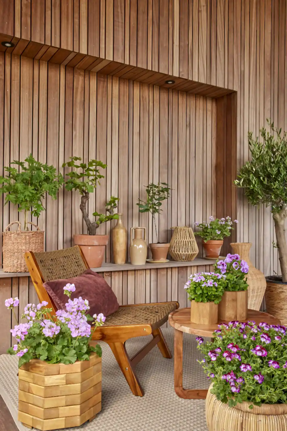Timber-clad wall with planters for outdoor living, design inspiration for garden rooms in Newcastle Timber-clad wall with planters and seating, outdoor living ideas for Newcastle gardens